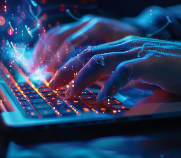 Seamless Interaction: Graceful Typing on a Modern Laptop Displaying Human Precision and Fluidity in Technology Seamless Interaction: Graceful Typing on a Modern Laptop Displaying Human Precision and Fluidity in Technology